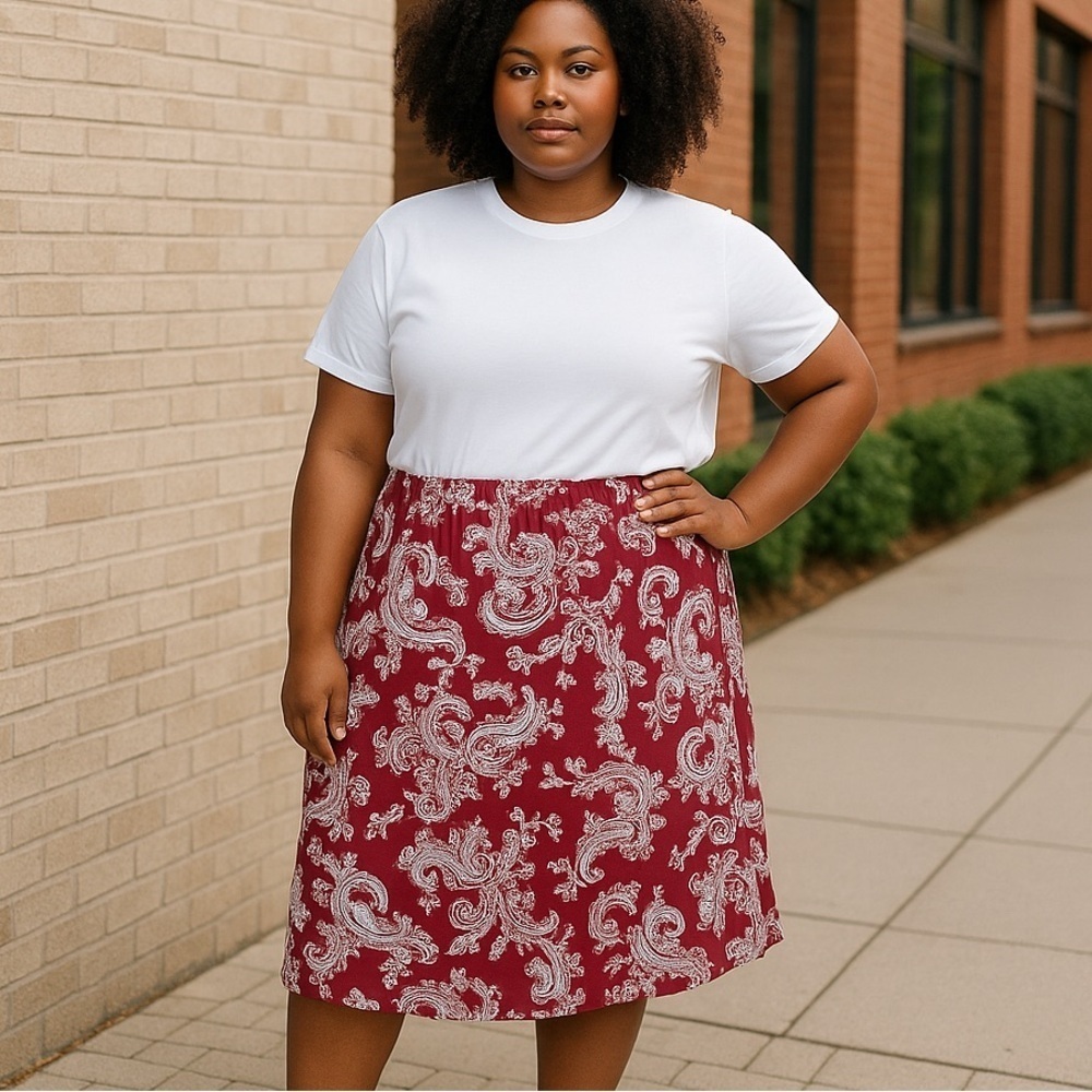 ❄️ Cato | Plus Size Paisley Print Midi Skirt Various Sizes Available